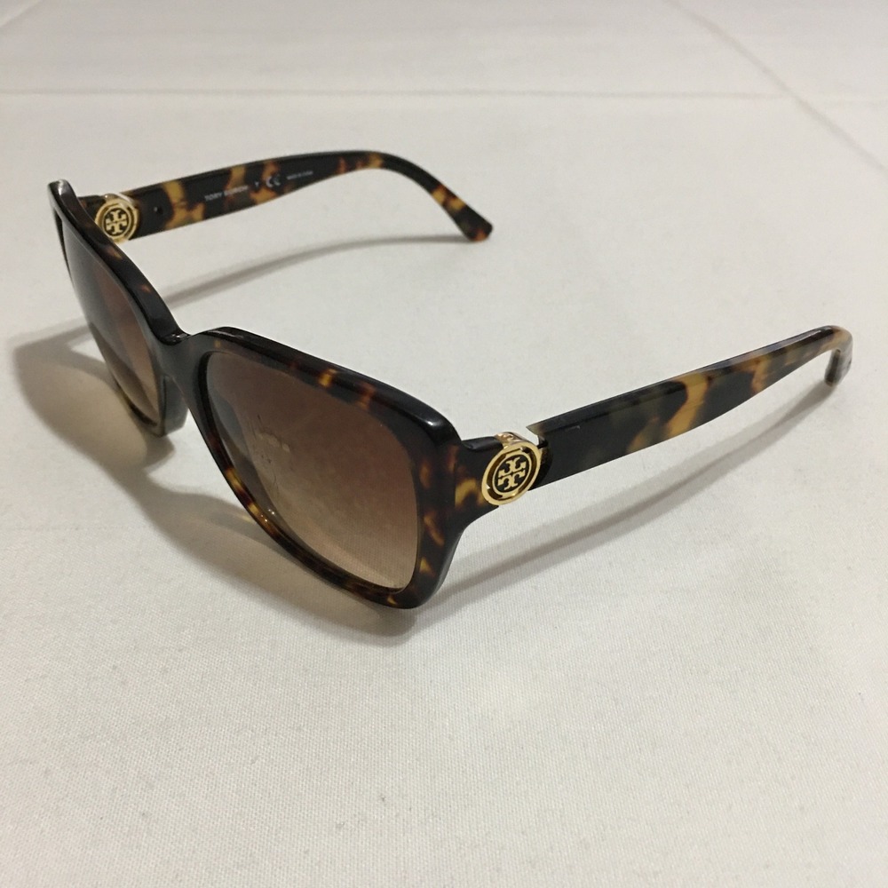 Tory Burch Sunglasses Women One Size Brown Tortoise Square Gold Logo